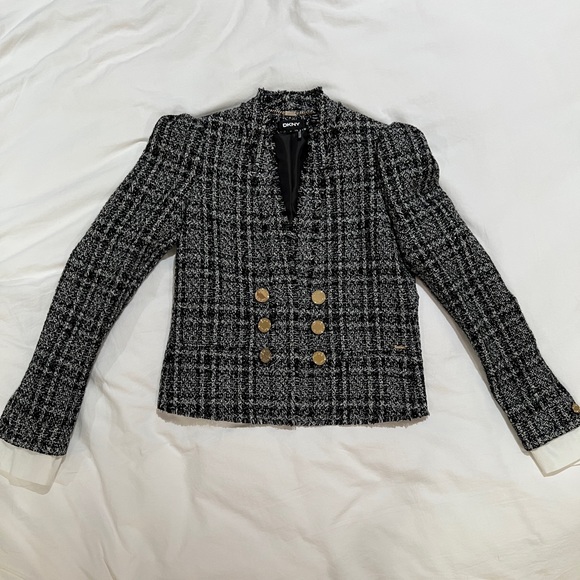 DKNY Women's Belted Contrast-Trim Blazer White Size 12